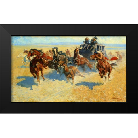 Downing The Nigh Leader Black Modern Wood Framed Art Print by Remington, Frederic