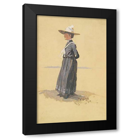 Eva Black Modern Wood Framed Art Print with Double Matting by Remington, Frederic
