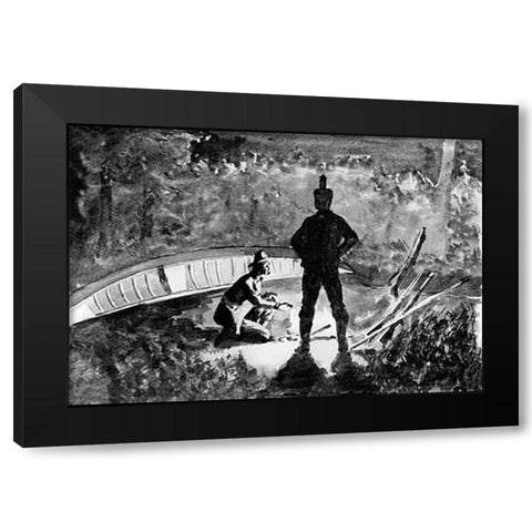 Extemporized Camp On Burnt Island Black Modern Wood Framed Art Print with Double Matting by Remington, Frederic