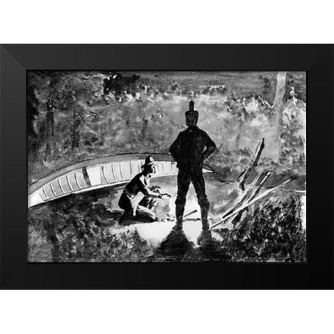 Extemporized Camp On Burnt Island Black Modern Wood Framed Art Print by Remington, Frederic