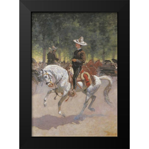 Gentleman Rider On The Paseo De La Reforma Black Modern Wood Framed Art Print by Remington, Frederic