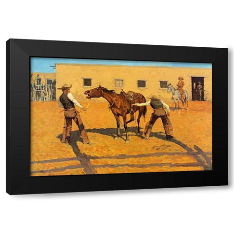 His First Lesson Black Modern Wood Framed Art Print by Remington, Frederic