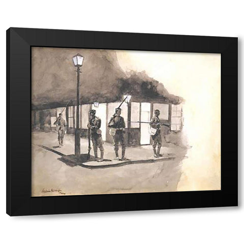 Illinois Natl Guards Picket In Streets Of Chicago Black Modern Wood Framed Art Print with Double Matting by Remington, Frederic