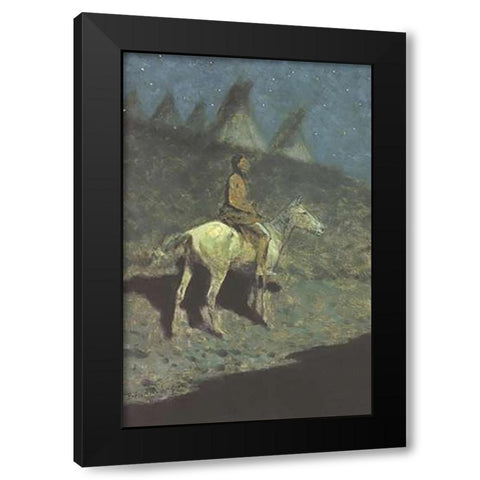 Indian In The Moonlight Black Modern Wood Framed Art Print with Double Matting by Remington, Frederic
