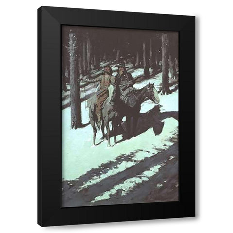 Indian Scouts In The Moonlight Black Modern Wood Framed Art Print with Double Matting by Remington, Frederic
