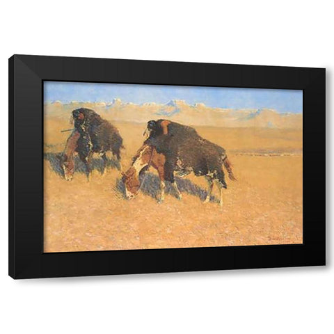 Indians Simulating Buffalo Black Modern Wood Framed Art Print with Double Matting by Remington, Frederic
