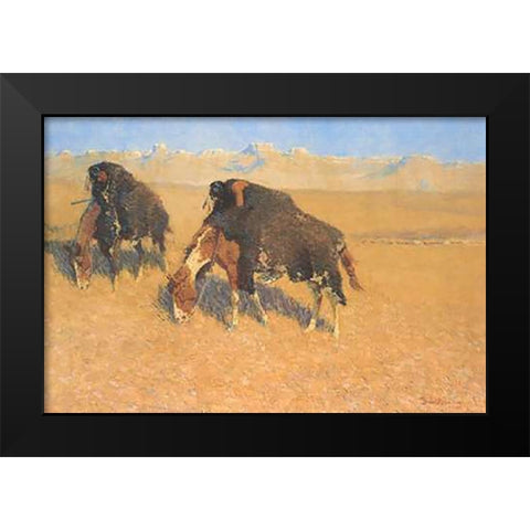 Indians Simulating Buffalo Black Modern Wood Framed Art Print by Remington, Frederic
