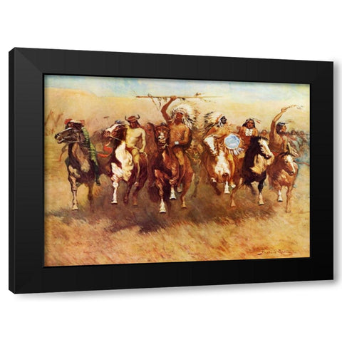 Return Of A Blackfoot War Party Black Modern Wood Framed Art Print with Double Matting by Remington, Frederic