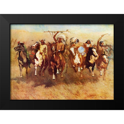 Return Of A Blackfoot War Party Black Modern Wood Framed Art Print by Remington, Frederic