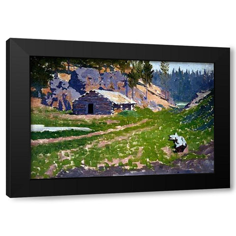 Squatters Cabin Black Modern Wood Framed Art Print with Double Matting by Remington, Frederic