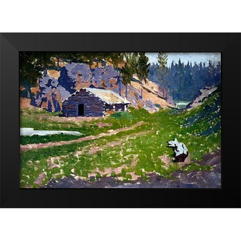 Squatters Cabin Black Modern Wood Framed Art Print by Remington, Frederic