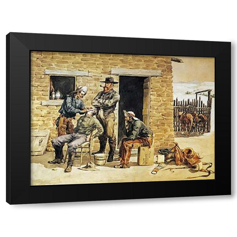 Sunday Morning Toilet On The Ranch Black Modern Wood Framed Art Print by Remington, Frederic