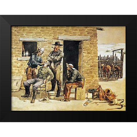 Sunday Morning Toilet On The Ranch Black Modern Wood Framed Art Print by Remington, Frederic