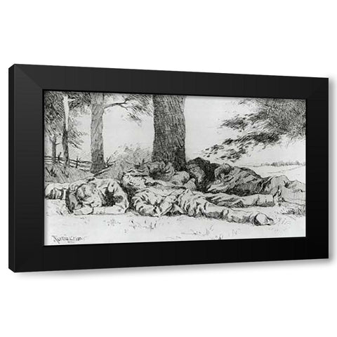 The Noonday Halt Black Modern Wood Framed Art Print with Double Matting by Remington, Frederic