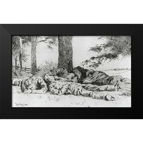 The Noonday Halt Black Modern Wood Framed Art Print by Remington, Frederic