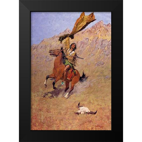 The Scout Black Modern Wood Framed Art Print by Remington, Frederic
