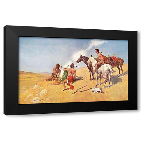 The Smoke Signal Black Modern Wood Framed Art Print by Remington, Frederic
