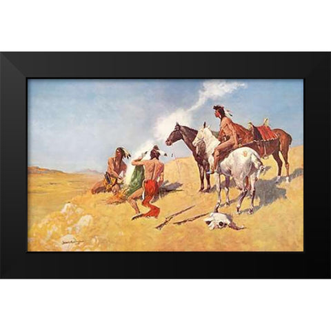 The Smoke Signal Black Modern Wood Framed Art Print by Remington, Frederic