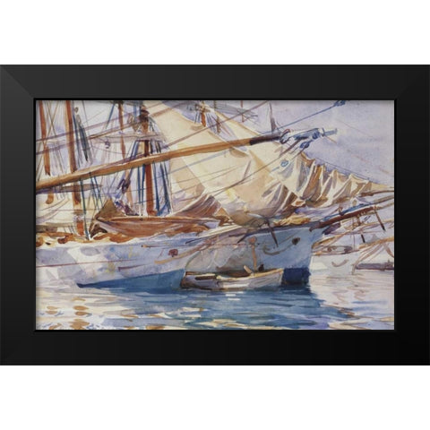 Yachts at Anchor, Palma de Majorca, 1912 Black Modern Wood Framed Art Print by Sargent, John Singer