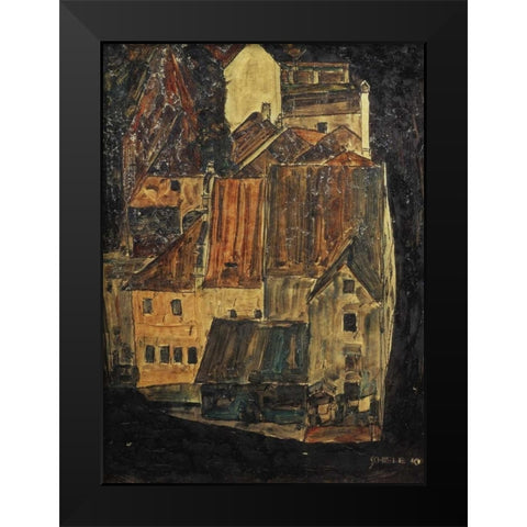 City On The Blue River I 1910 Black Modern Wood Framed Art Print by Schiele, Egon