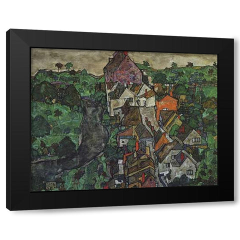 KMapsau Landscape Town And River 1916 Black Modern Wood Framed Art Print by Schiele, Egon