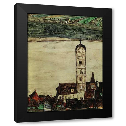 Stein On The Danube From The Kreuzberg 1913 Black Modern Wood Framed Art Print by Schiele, Egon