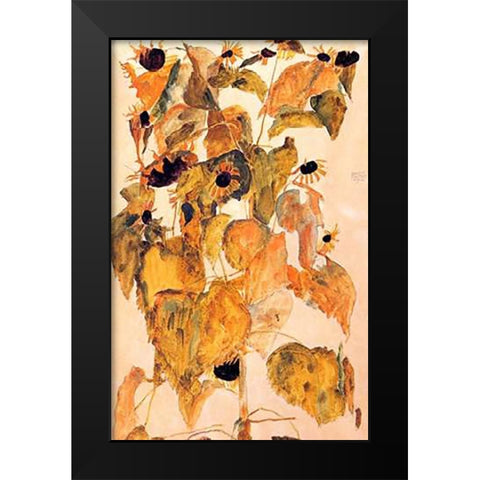 Sunflowers Black Modern Wood Framed Art Print by Schiele, Egon
