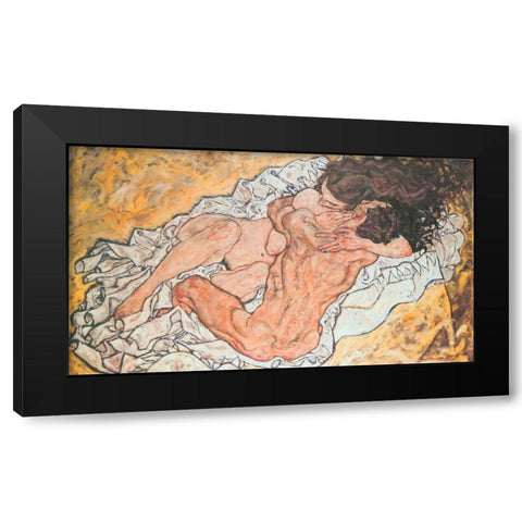Umarmung Black Modern Wood Framed Art Print with Double Matting by Schiele, Egon