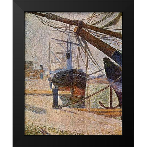 Dockside At Honfleur Black Modern Wood Framed Art Print by Seurat, Georges