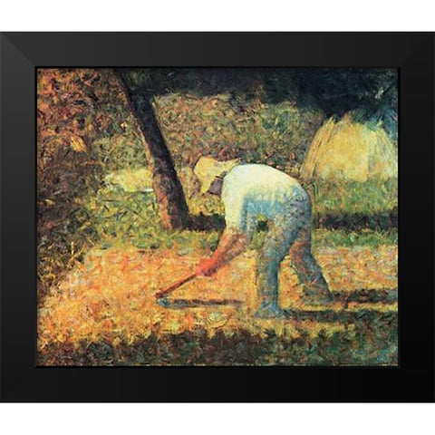 Farm Laborer With Hoe Black Modern Wood Framed Art Print by Seurat, Georges