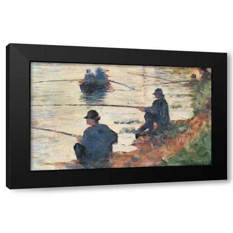 Fisherman Black Modern Wood Framed Art Print by Seurat, Georges