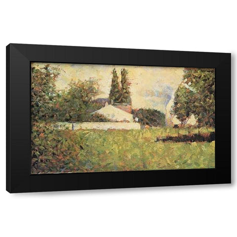 House Among Trees Black Modern Wood Framed Art Print by Seurat, Georges