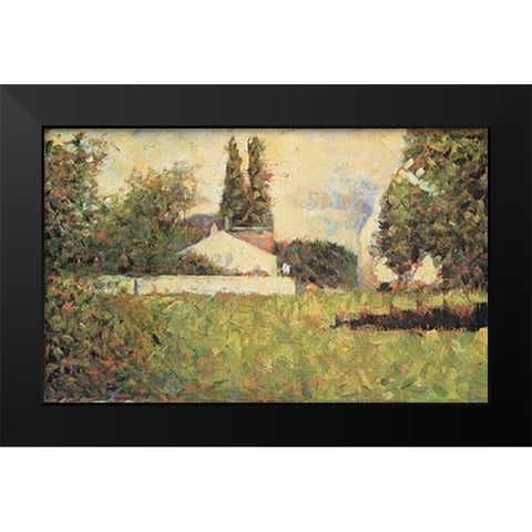 House Among Trees Black Modern Wood Framed Art Print by Seurat, Georges