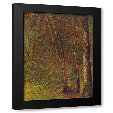 In The Woods At Pontaubert Black Modern Wood Framed Art Print by Seurat, Georges
