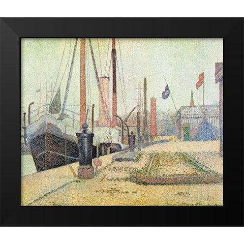 La Maria At Honfleur Black Modern Wood Framed Art Print by Seurat, Georges