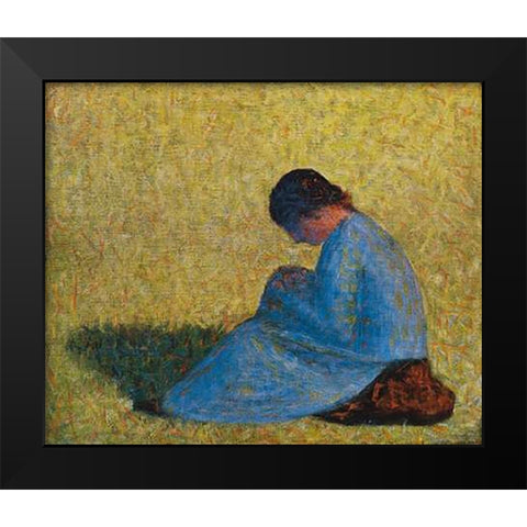 Seated Woman Black Modern Wood Framed Art Print by Seurat, Georges