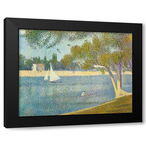 The Seine At La Grande Jatte In The Spring Black Modern Wood Framed Art Print with Double Matting by Seurat, Georges