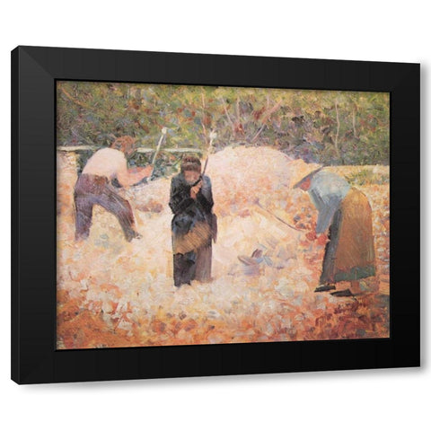 The Stonebreakers Le Raincy Black Modern Wood Framed Art Print with Double Matting by Seurat, Georges