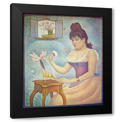 Young Woman Powdering Herself Black Modern Wood Framed Art Print by Seurat, Georges