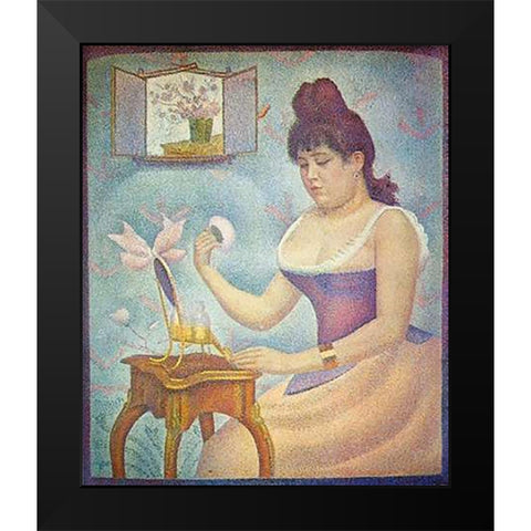 Young Woman Powdering Herself Black Modern Wood Framed Art Print by Seurat, Georges