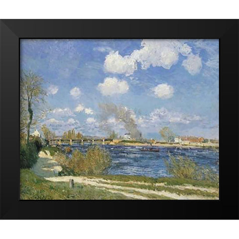 Bougival Black Modern Wood Framed Art Print by Sisley, Alfred