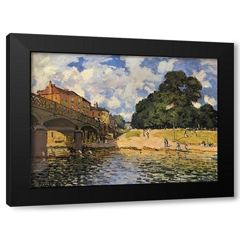 Bridge At Hampton Court Black Modern Wood Framed Art Print by Sisley, Alfred