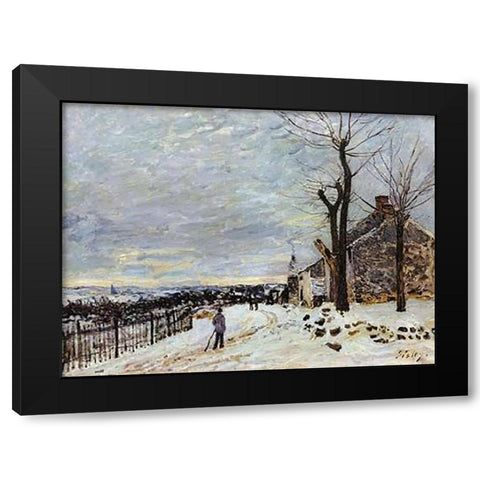 Snowy Weather At Veneux Nadon Black Modern Wood Framed Art Print with Double Matting by Sisley, Alfred