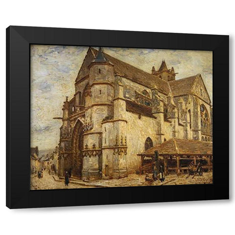 The Church At Moret Icy Weather Black Modern Wood Framed Art Print by Sisley, Alfred