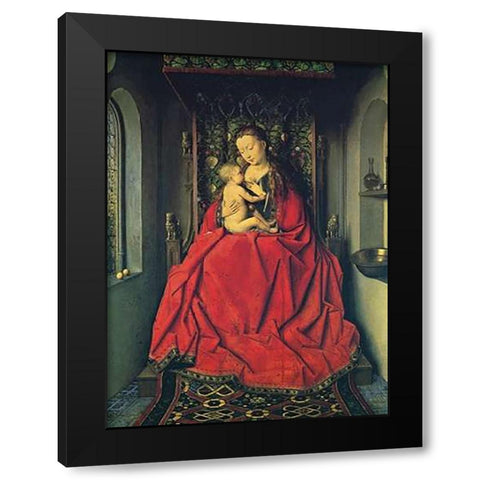 Lucca Madonna Black Modern Wood Framed Art Print with Double Matting by Van Eyck, Jan