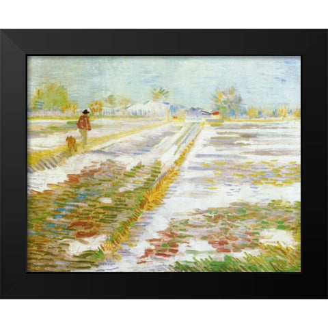 Landscape Snow Black Modern Wood Framed Art Print by Van Gogh, Vincent