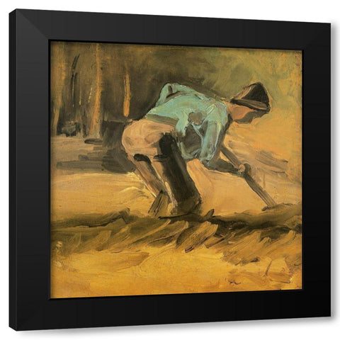 Man Digging Black Modern Wood Framed Art Print by Van Gogh, Vincent