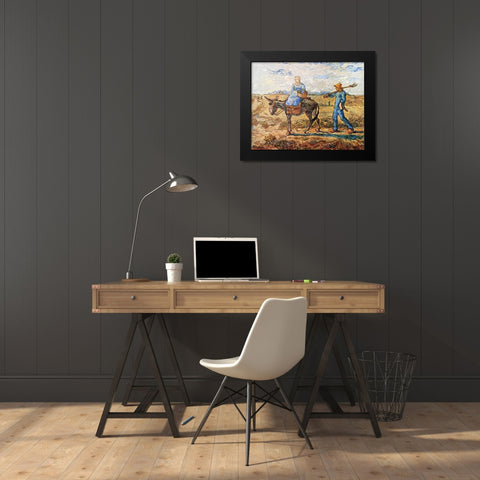 Morning Peasant Couple To Work Black Modern Wood Framed Art Print by Van Gogh, Vincent