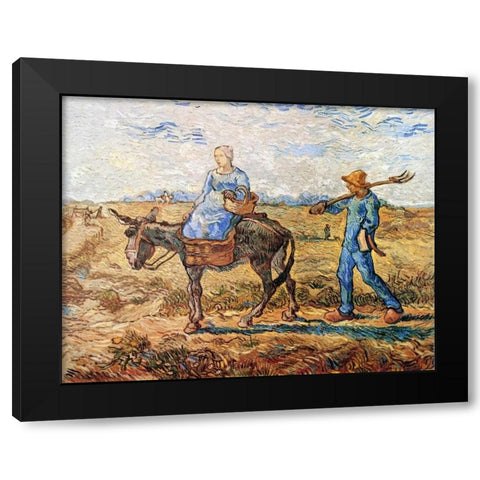 Morning Peasant Couple To Work Black Modern Wood Framed Art Print with Double Matting by Van Gogh, Vincent