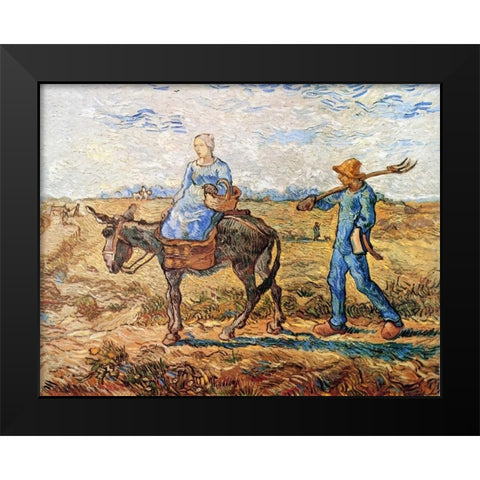 Morning Peasant Couple To Work Black Modern Wood Framed Art Print by Van Gogh, Vincent